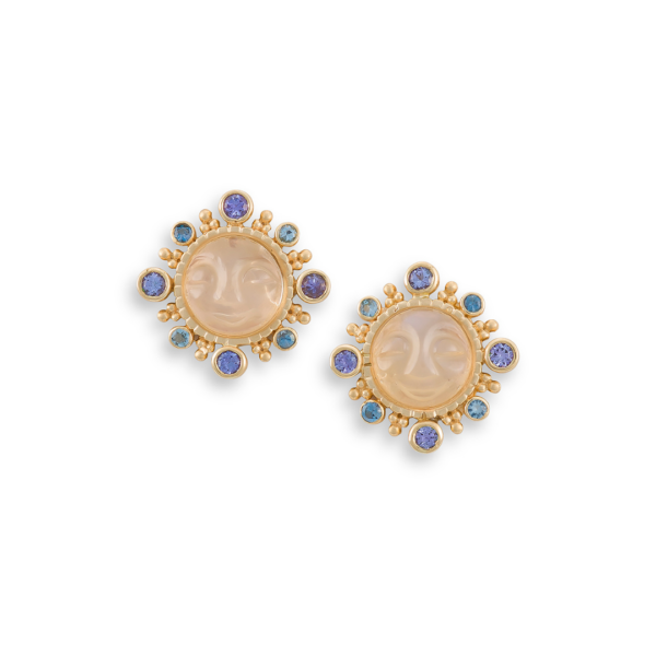 White + Blue Flora Moon Studs