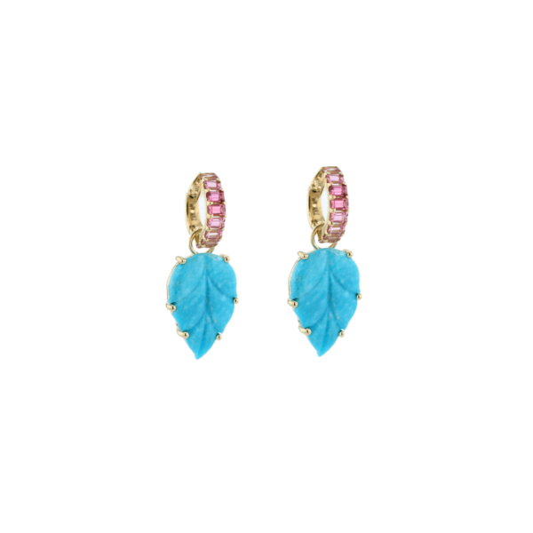 MIRA Turquoise Leaf Hoop Charms - Image 2